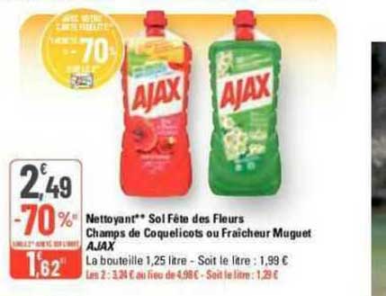 nettoyant sol fête des fleurs champs de coquelicots ou fraîcheur muguet ajax