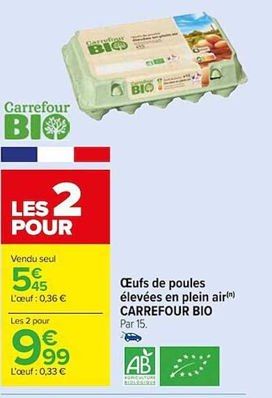 œufs de poules élevées en plein air carrefour bio