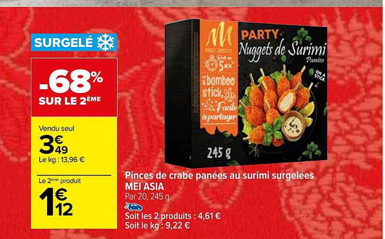 pinces de crabe panées au surimi surgelées mei asia