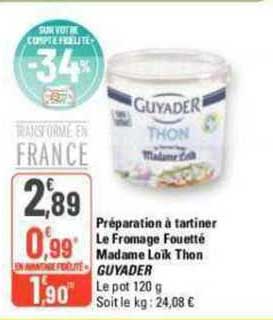 préparation à tartiner le fromage fouetté madame loïk thon guyader