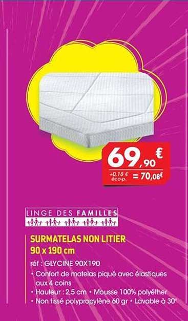 surmatelas non laitier 90 x 190 cm linge des familles