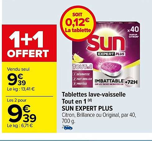 tablettes lave-vaisselle tout en 1 sun expert plus
