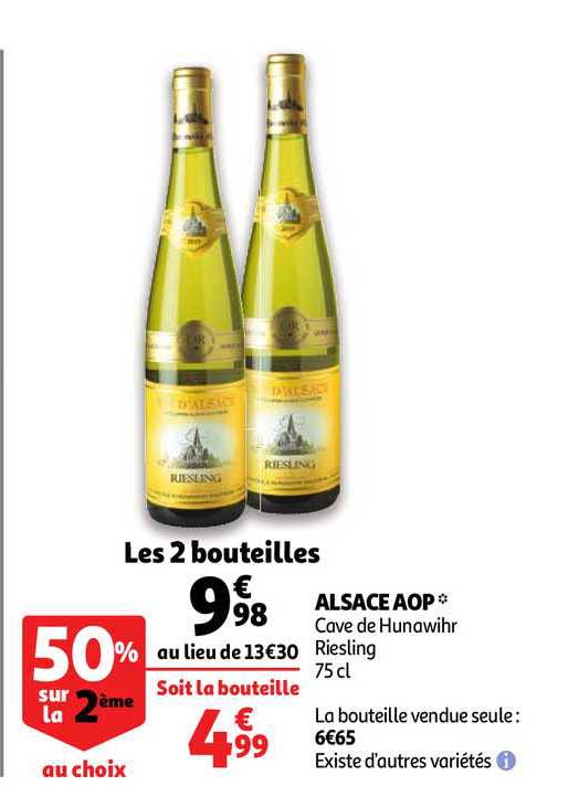 alsace aop cave de hunawihr riesling 50% sur le 2ème au choix