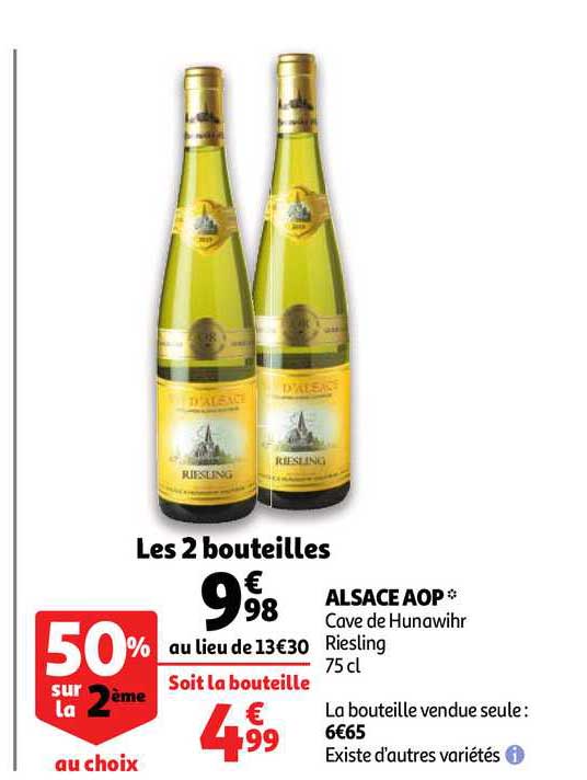alsace aop cave de hunawihr riesling 50% sur le 2ème au choix