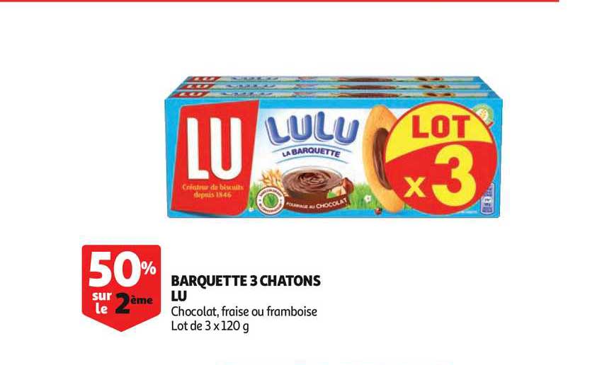 barquette 3 chatons 2ème à 50% sur le 2e