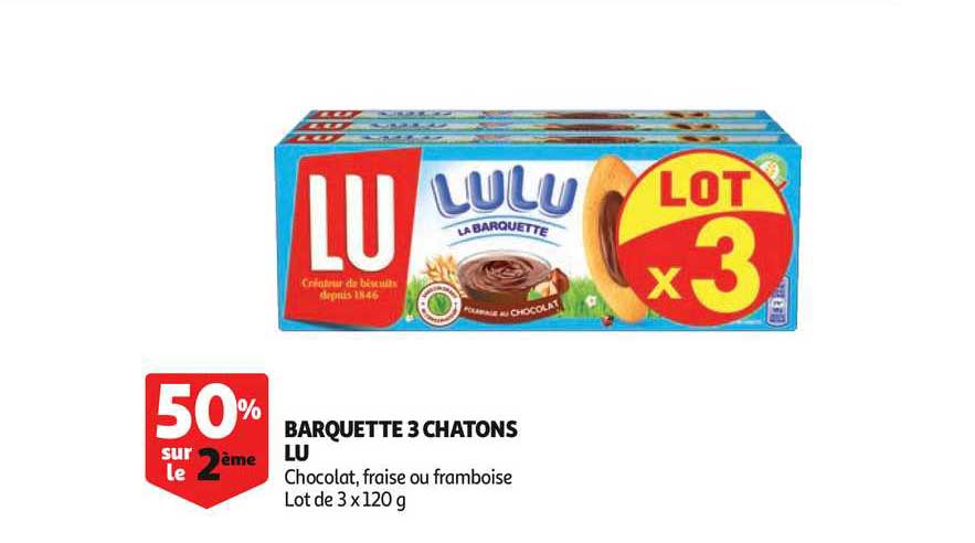 barquette 3 chatons lu 50% sur le 2ème