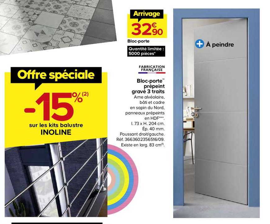 bloc porte prépeint gravé 3 traits