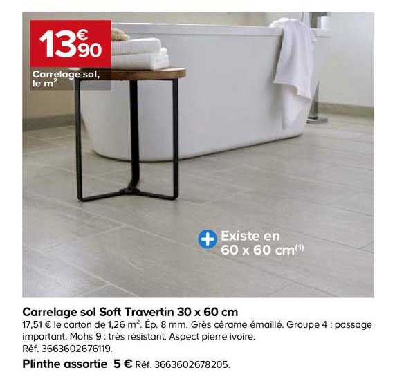 carrelage sol soft travertin 30 x 60 cm