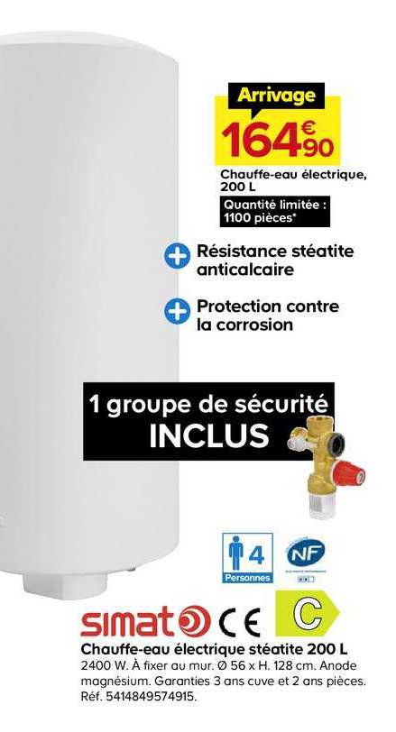 chauffe eau électrique stéatite 200 l simat