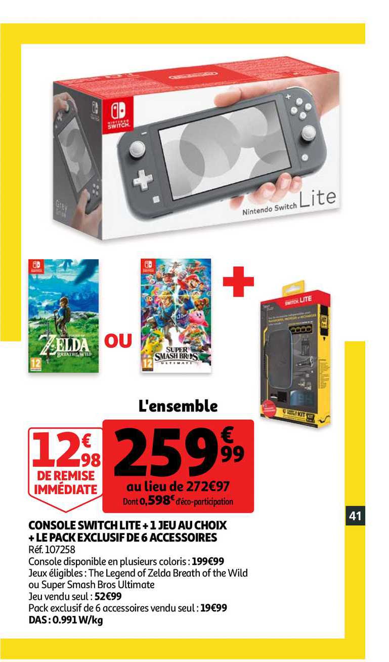 console switch lite+1 jeu au choix + le pack exclusif de 6 accessoires