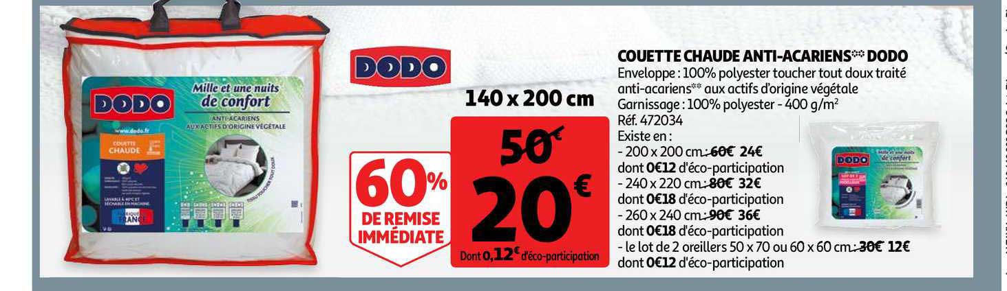 couette chaude anti acariens dodo 60% de remise immédiate