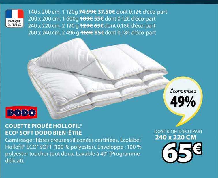 couette piquée hollofil eco2 soft dodo bien être