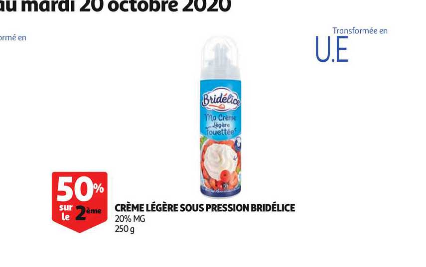 crème légère sous pression bridélice 50% sur le 2e