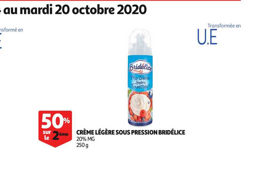 crème légère sous pression bridélice 50% sur le 2ème