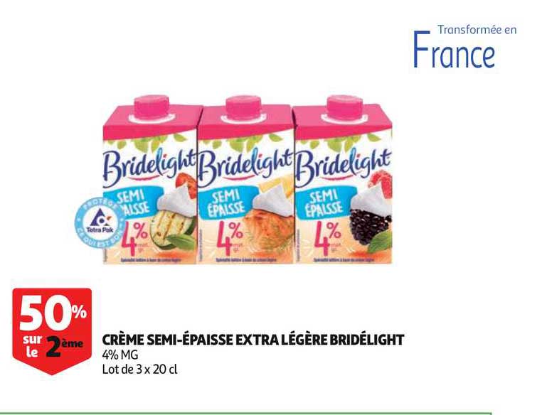 crème semi épaisse extra légère bridélight 50% sur le 2e
