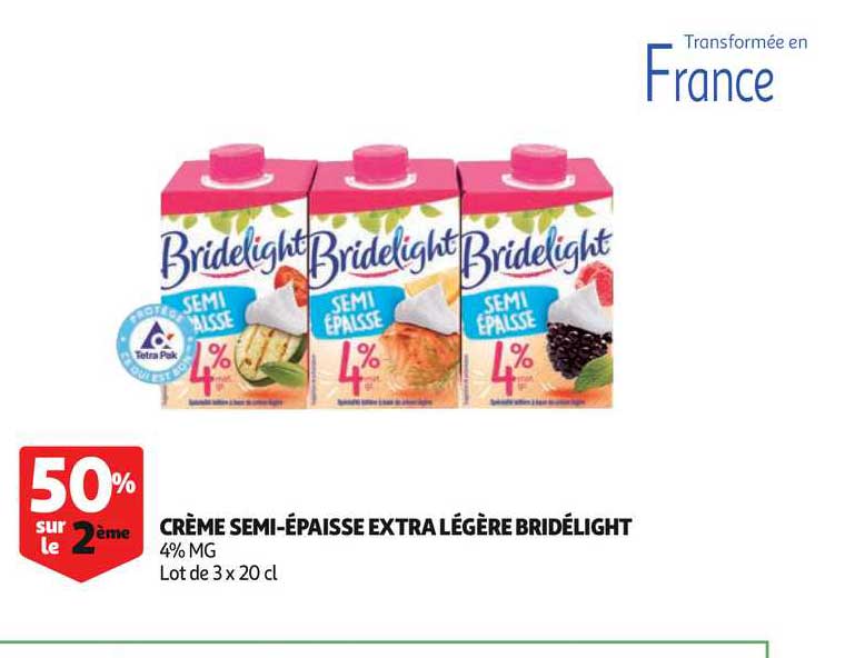 crème semi épaisse extra légère bridélight 50% sur le 2ème