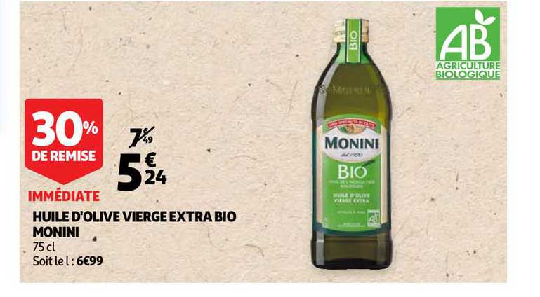 Huile D'olive Vierge Extra Bio Monini 30% De Remise Immédiate