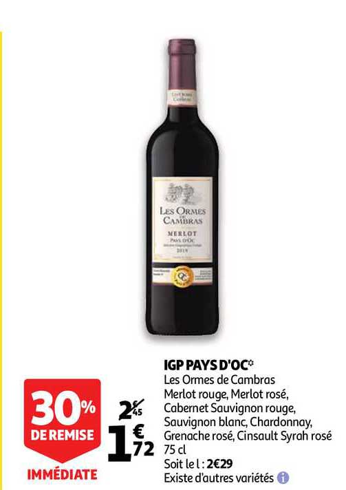igp pays d'oc les ormes de cambras 30% de remise immédiate