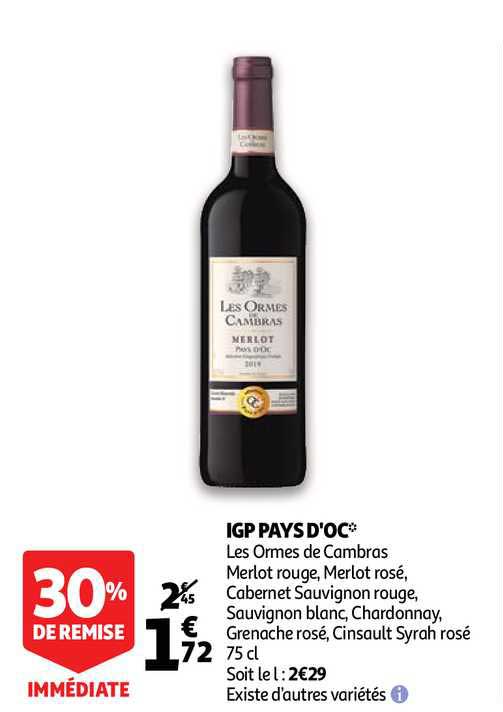 igp pays d'oc les ormes de cambras 30% remise immédiate