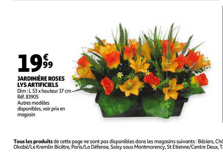 jardinière roses lys artificiels