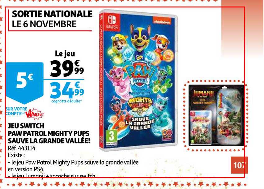 jeu switch paw patrol mighty pups sauve la grande vallée !