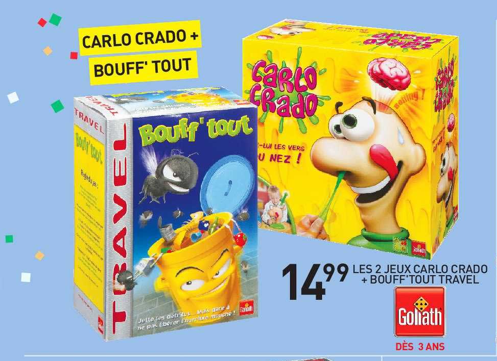 les 2 jeux carlo crado + bouff'tout travel goliath