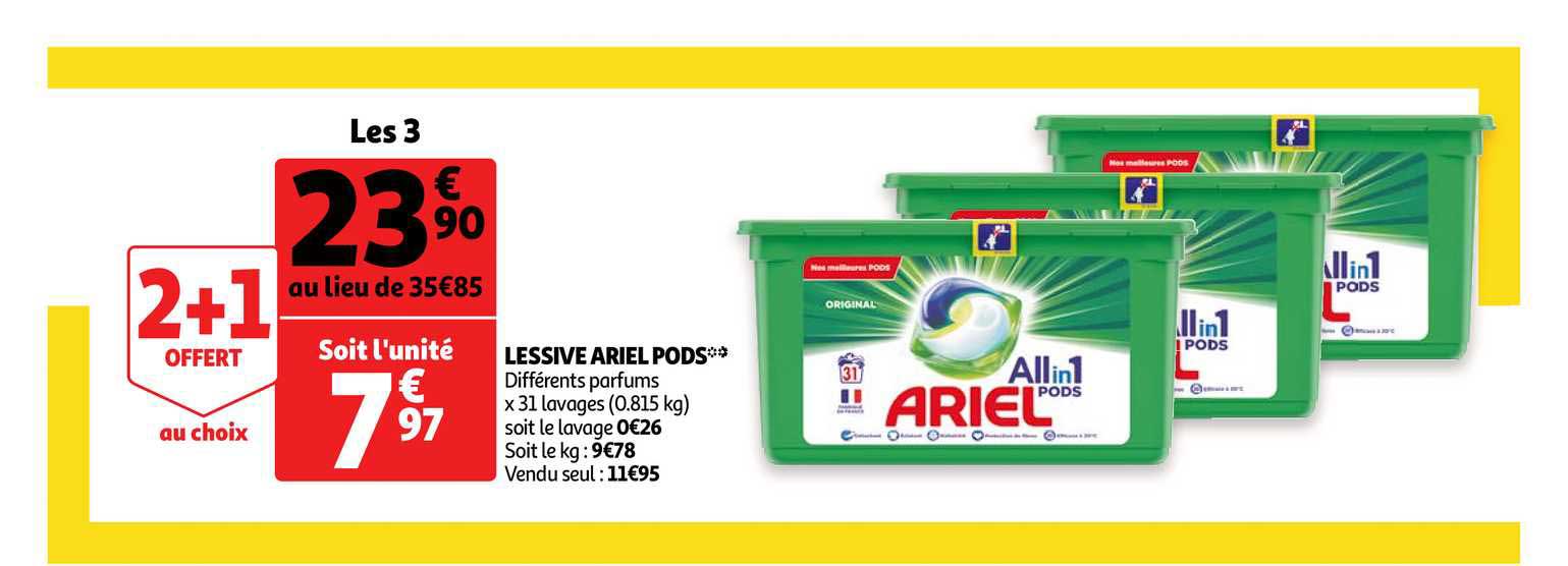 Lessive Ariel Pods 2+1 Offert Au Choix