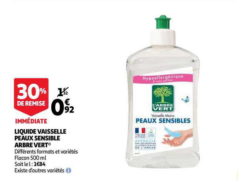liquide vaisselle peaux sensibles arbre vert 30% de remise immédiate