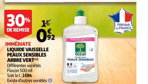 liquide vaisselle peaux sensibles arbre vert 30% remise immédiate