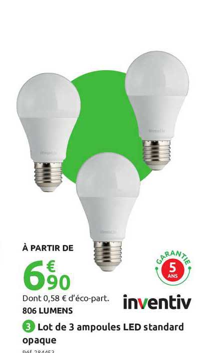 lot de 3 ampoules led standard opaque inventiv