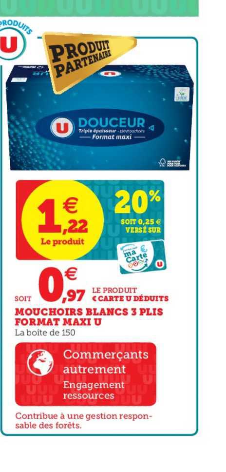 mouchoirs blancs 3 plis format maxi u