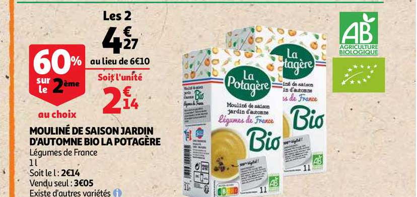 mouliné de saison jardin d'automne bio la potagère 60% sur le 2ème au choix