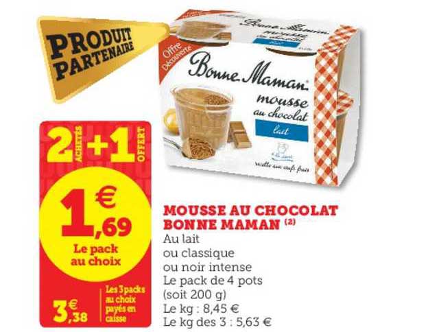 mousse au chocolat bonne maman 2 achetés + 1 offert