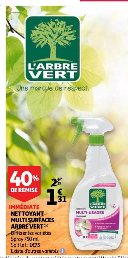 nettoyant multi surfaces l'arbre vert 40% de remise immédiate