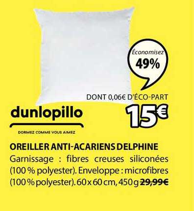 oreiller anti acariens delphine dunlopillo