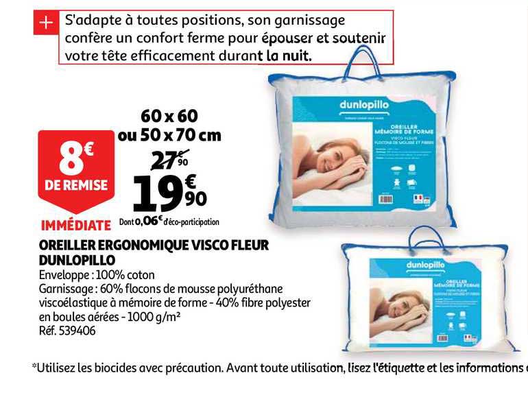 oreiller ergonomique visco fleur dunlopillo