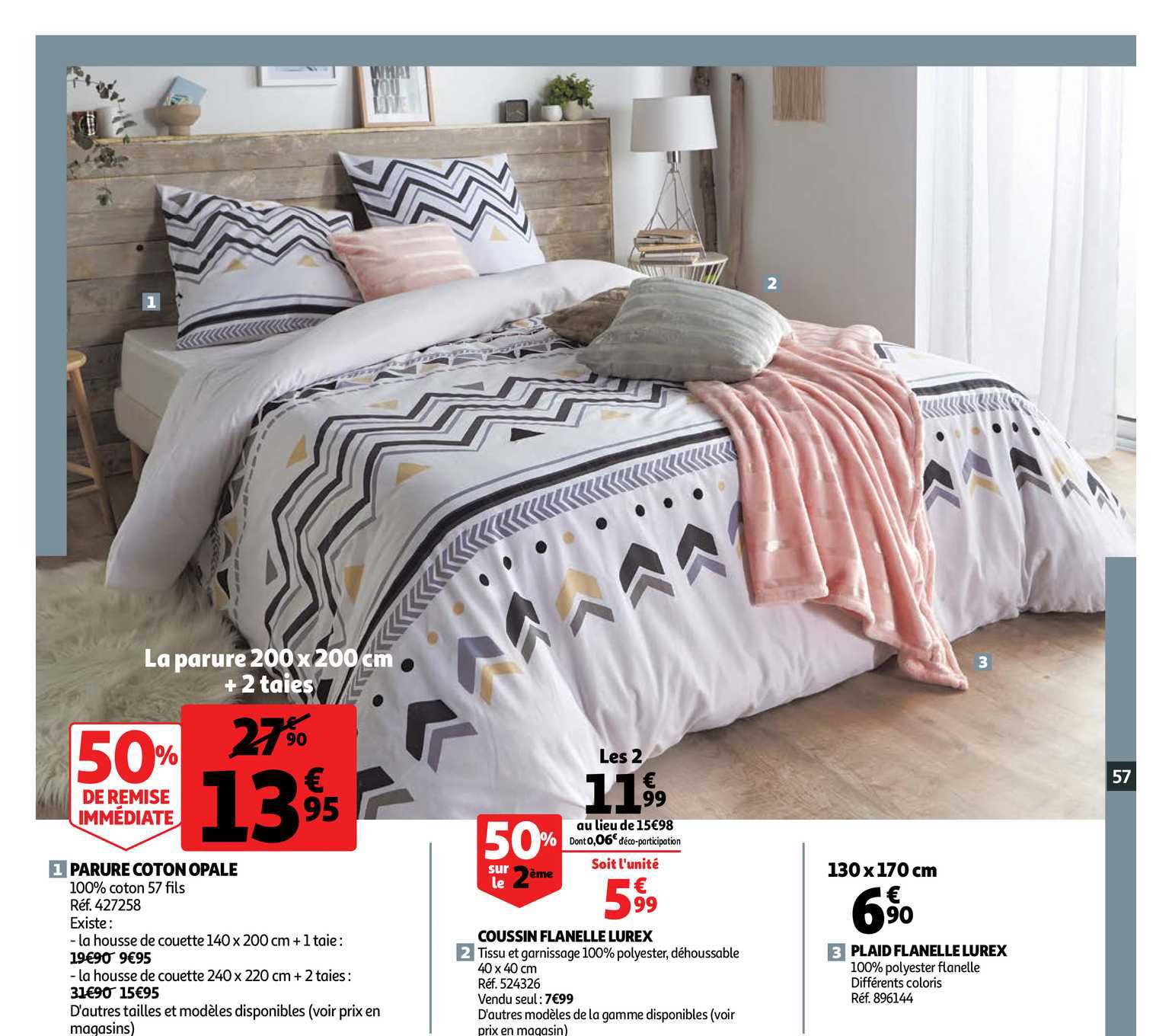 parure coton opale coussin flanelle lurex plaid flanelle lurex 50% de remise immédiate