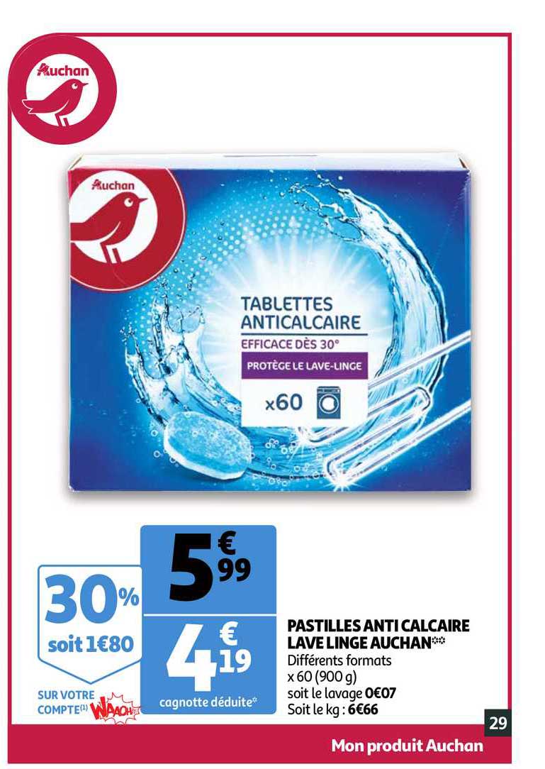 pastilles anti calcaire lave linge auchan