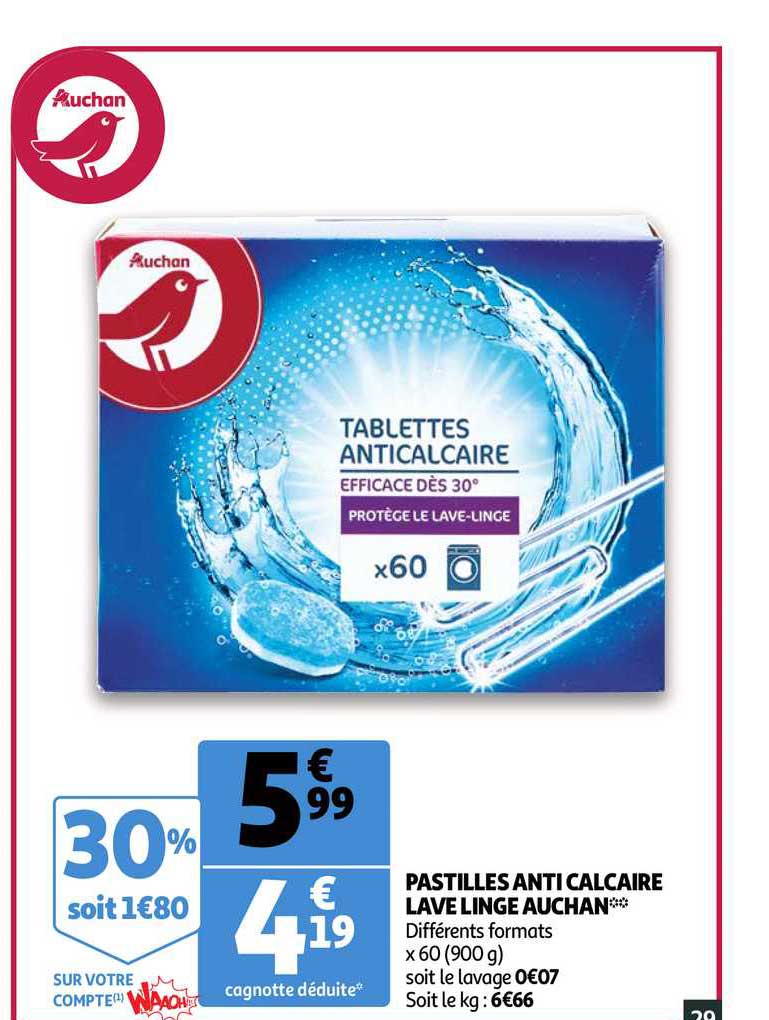 pastilles anti calcaire lave linge auchan