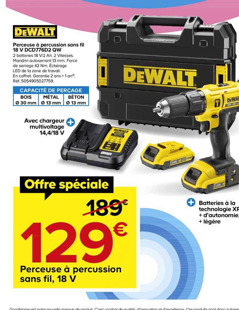 Perceuse à Percussion Sans Fil 18 V Dcd776d2 Qw Dewalt