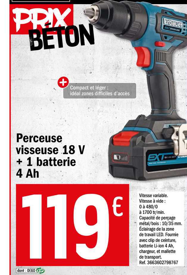 Perceuse Visseuse 18 V + 1 Batterie 4 Ah