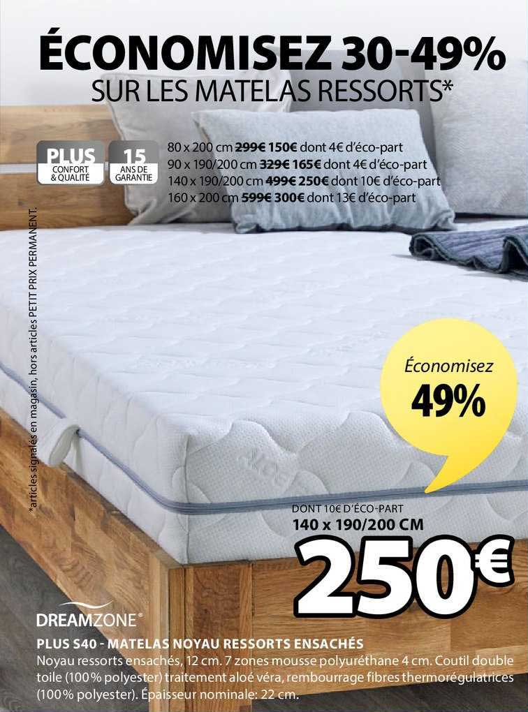 plus s40 matelas noyau ressorts ensachés dreamzone