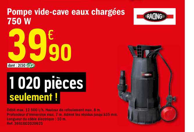 Pompe Vide Cave Eaux Chargées 750 W Racing