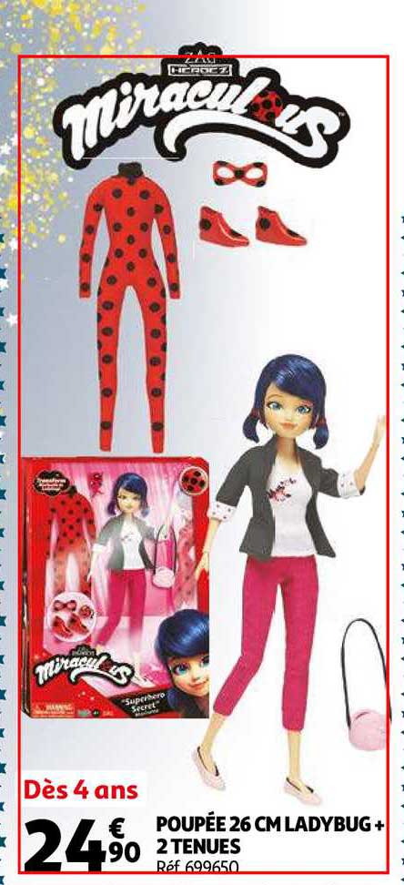 poupée 26 cm ladybug+ 2 tenues