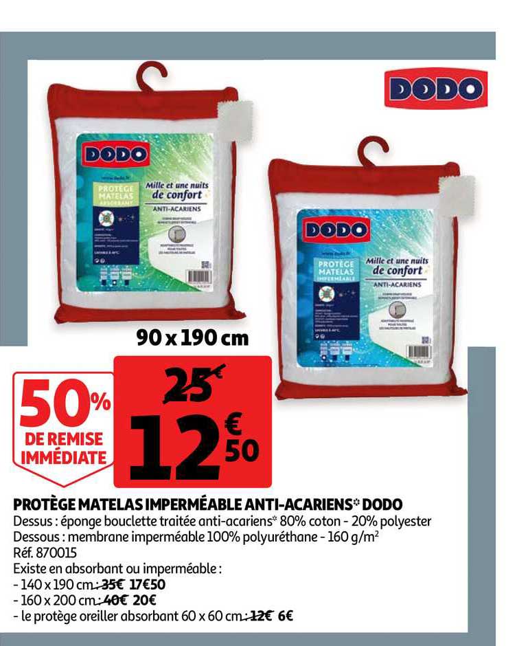 protège matelas imperméable anti acariens dodo 50% de remise immédiate