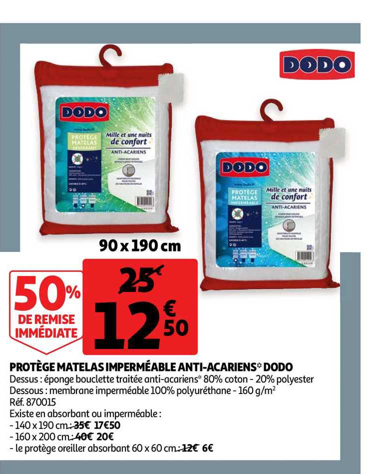 protège matelas imperméable anti acariens dodo 50% remise immédiate