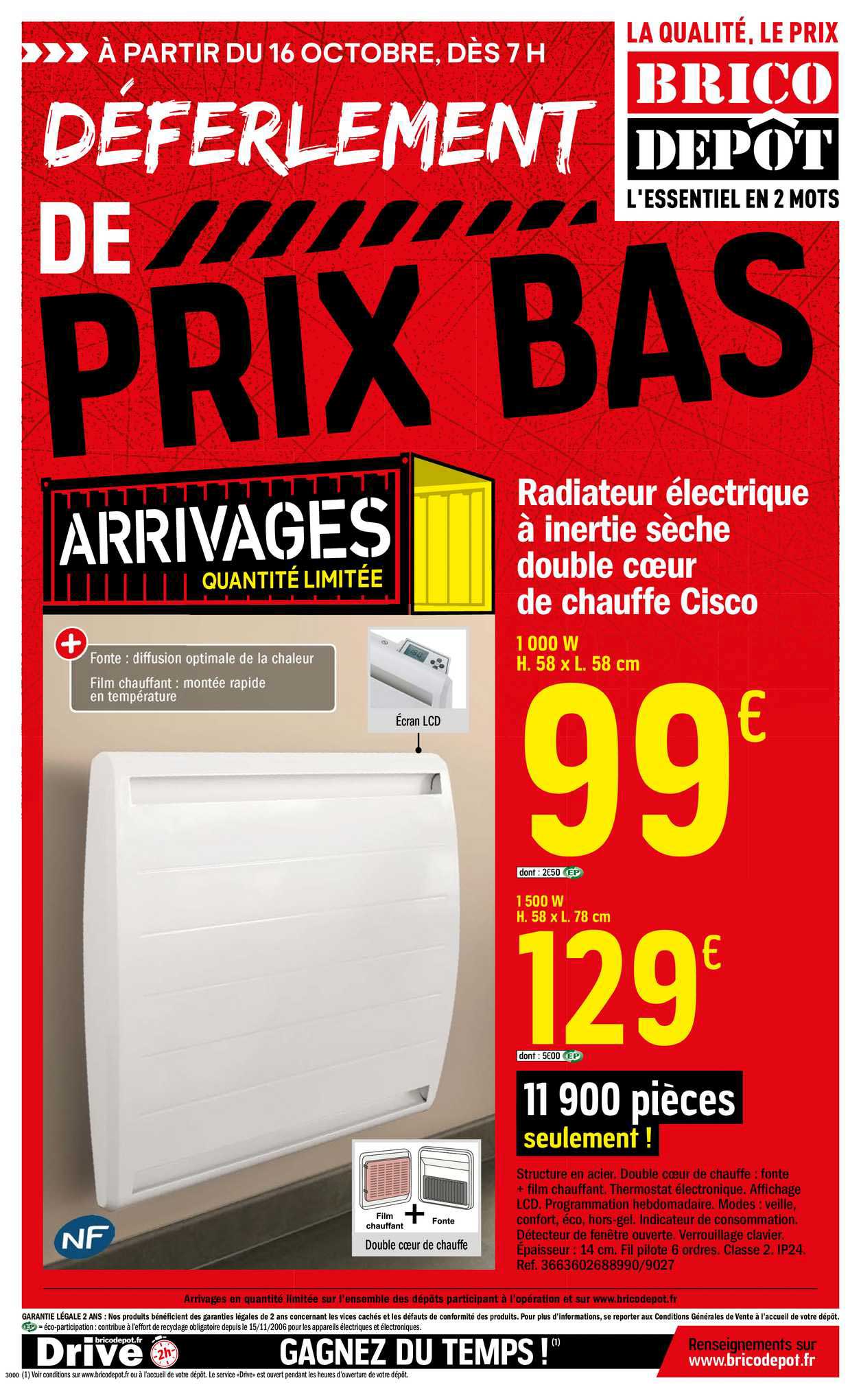 radiateur électrique à inertie sèche double cœur de chauffe cisco