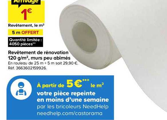 revêtement de rénovation 120 g m2 murs peu abimés