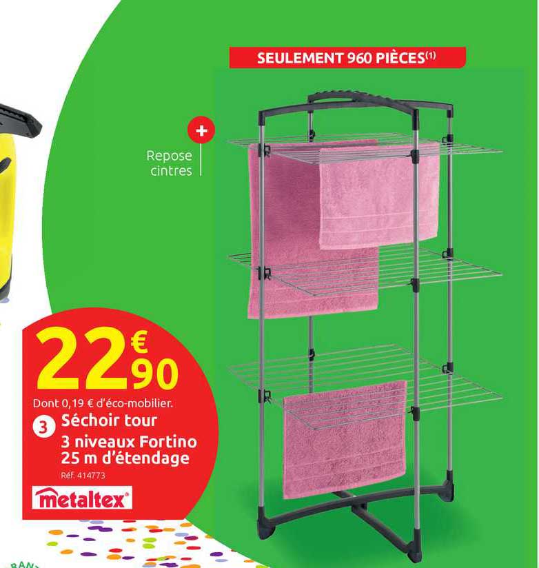 séchoir tour 3 niveau fortino 25 m d'étendage metaltex
