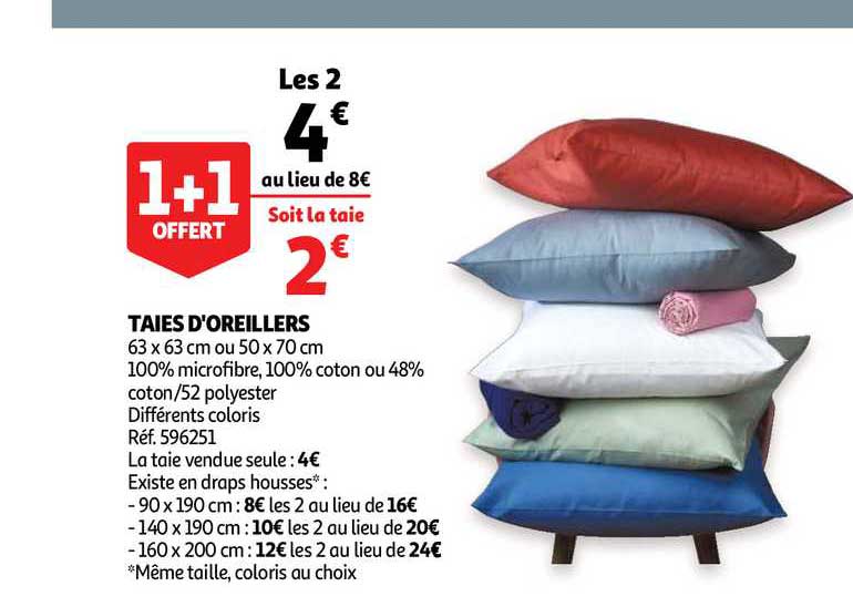 taies d'oreillers 1+1 offert